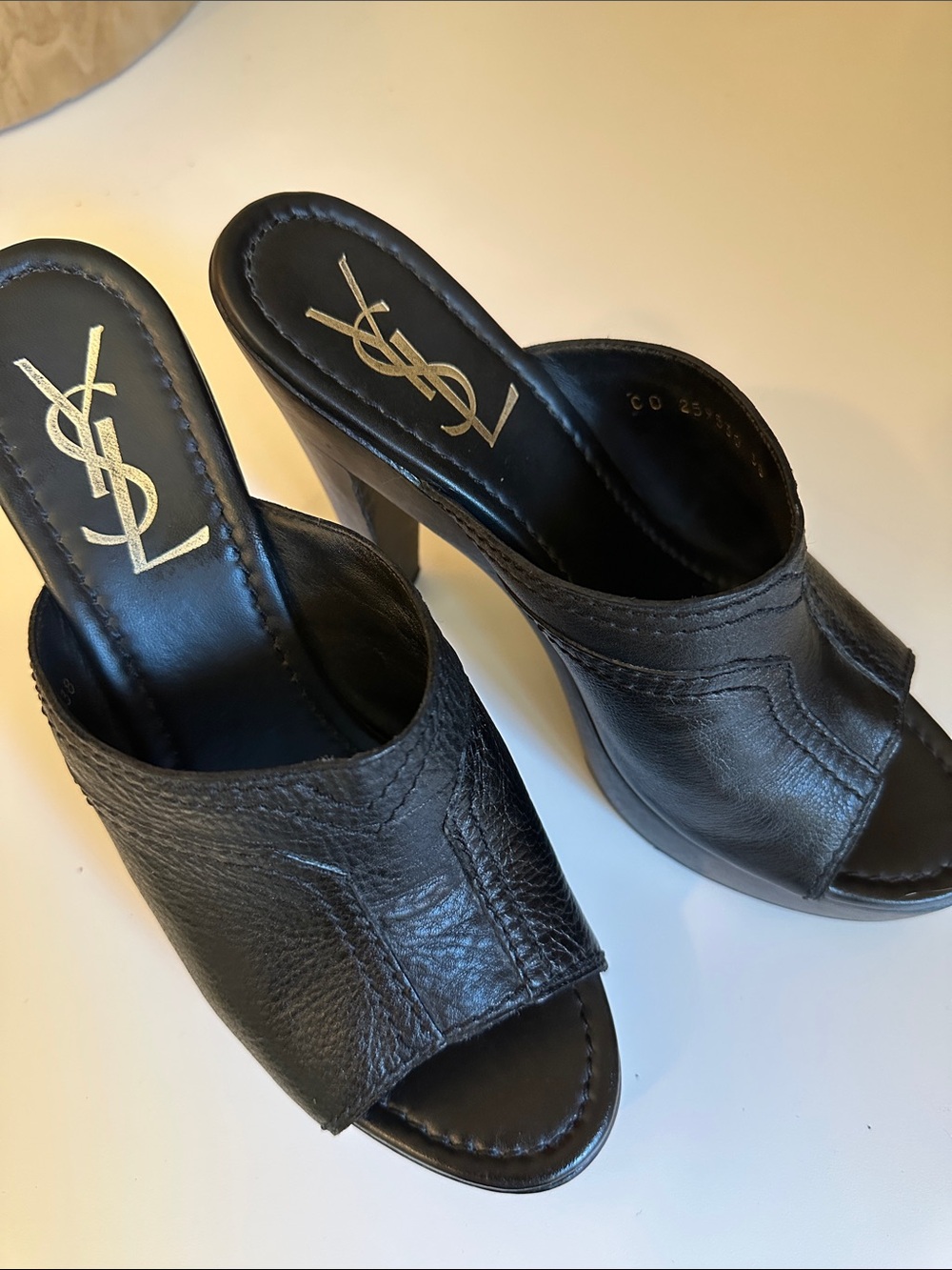 YSL Saint Laurent Runway platform leather mule heels